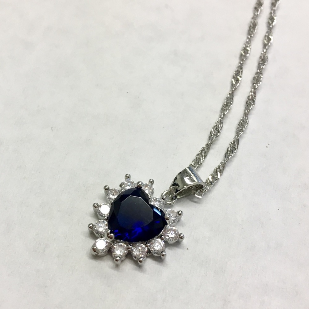 Sterling Silver Blue Sapphire Heart Necklace